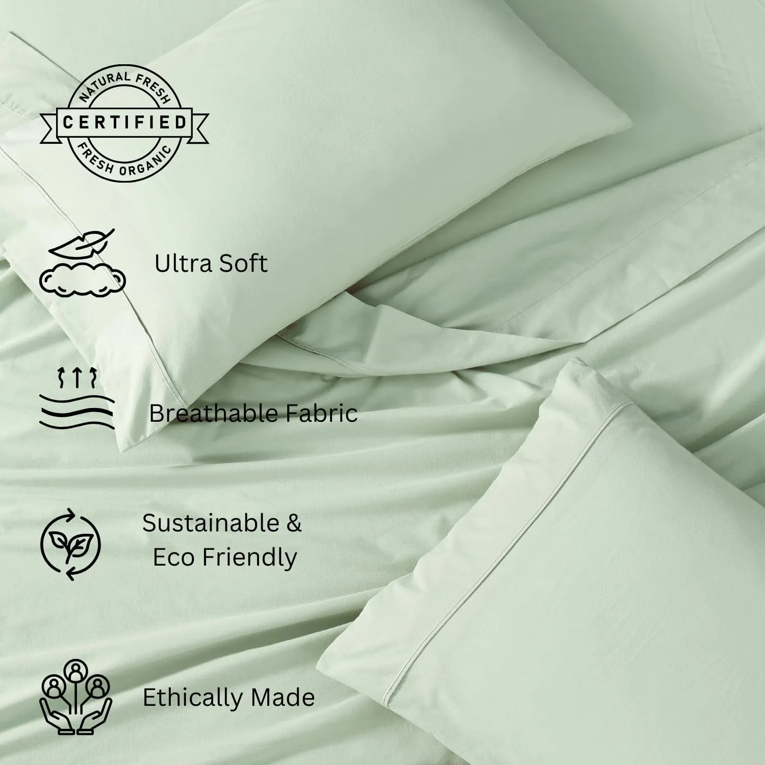LANE LINEN 100% Organic Cotton Sheets King Size, 15" Deep Pocket Fully Elasticized Soft & Comfy Percale Bedding, Eco Friendly Naturally Temperature Regulating Cotton Sheets King- Cool Blue
