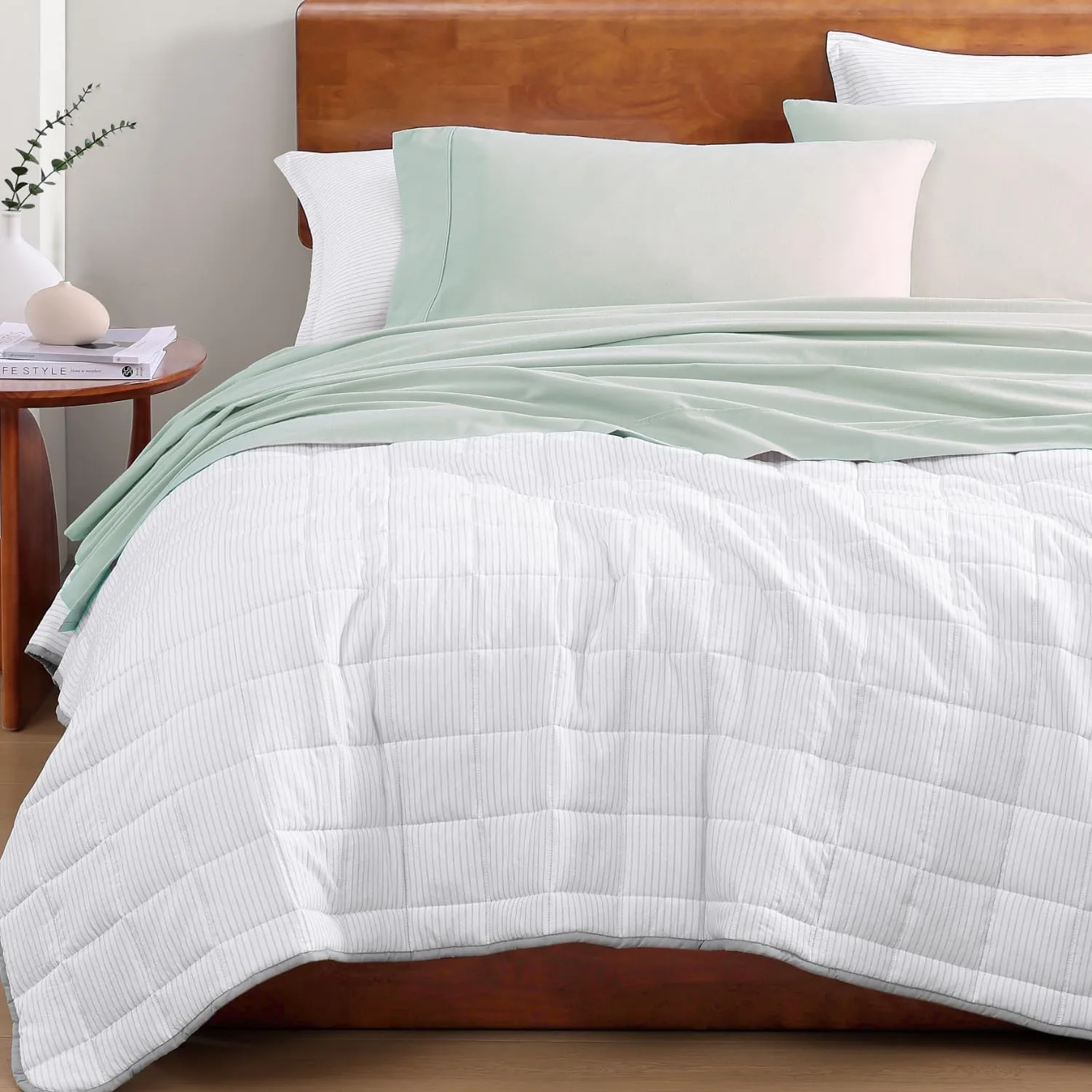 LANE LINEN 100% Organic Cotton Sheets King Size, 15" Deep Pocket Fully Elasticized Soft & Comfy Percale Bedding, Eco Friendly Naturally Temperature Regulating Cotton Sheets King- Cool Blue