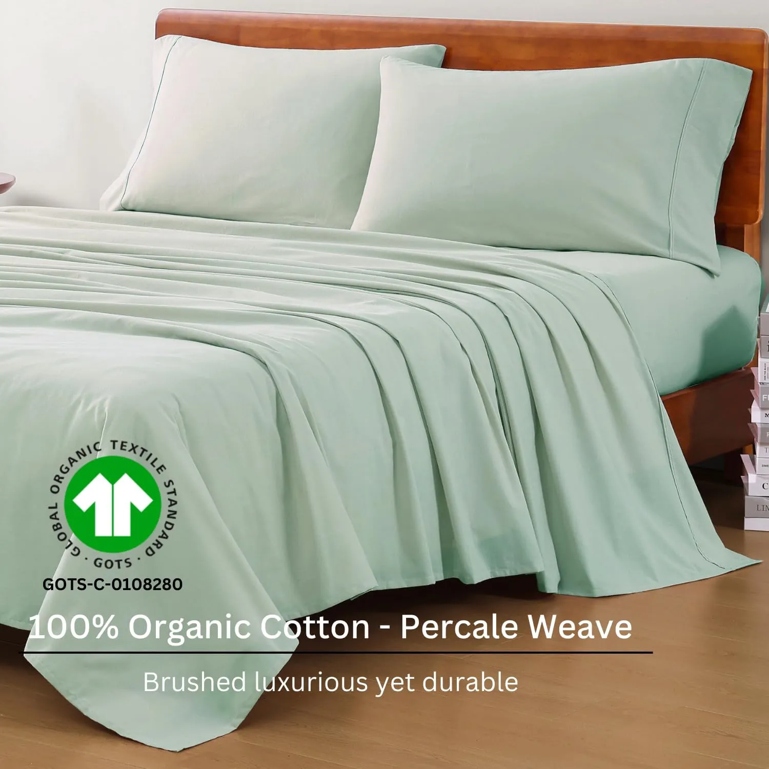 LANE LINEN 100% Organic Cotton Sheets King Size, 15" Deep Pocket Fully Elasticized Soft & Comfy Percale Bedding, Eco Friendly Naturally Temperature Regulating Cotton Sheets King- Cool Blue