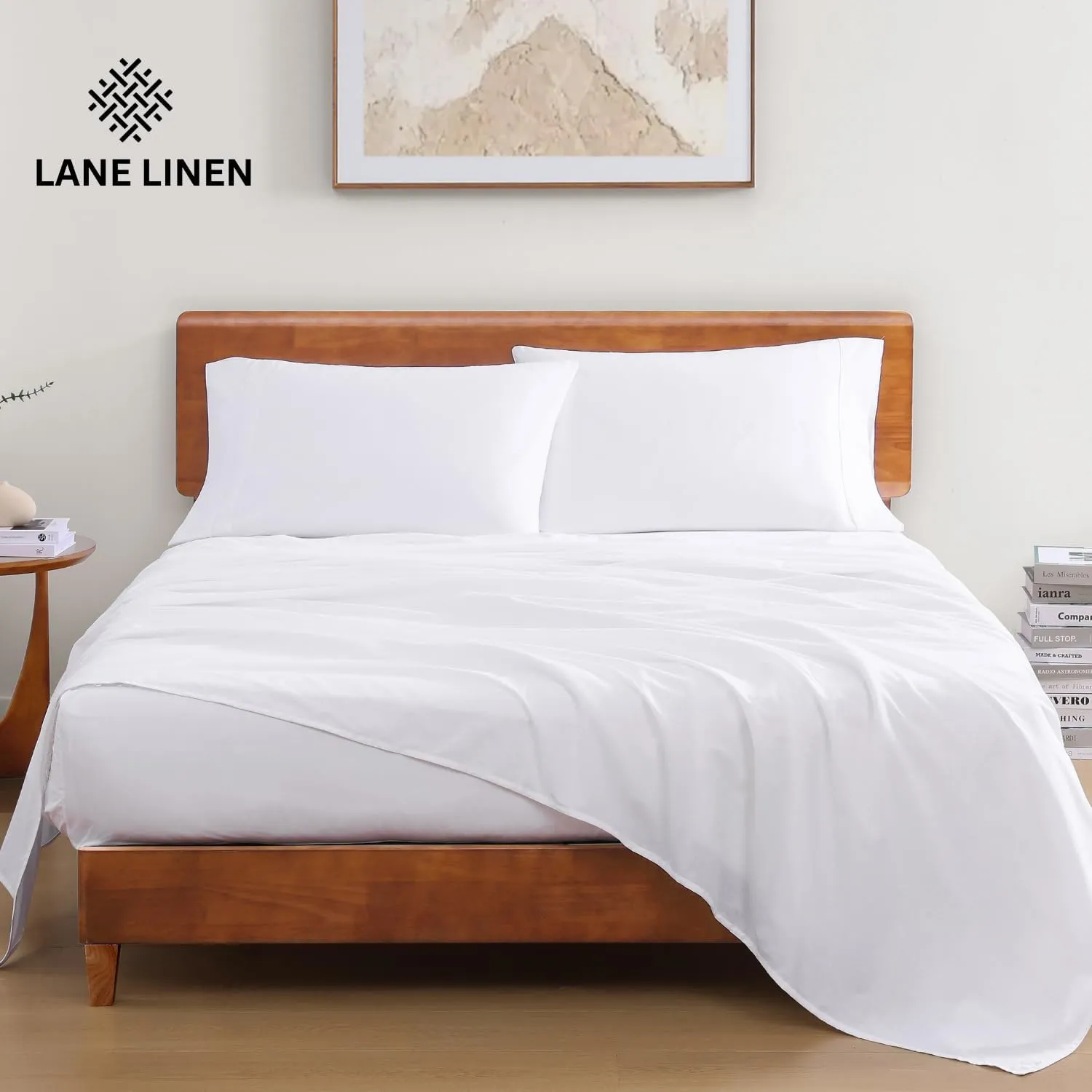 LANE LINEN 100% Organic Cotton Twin Sheets Set, 3Pc Twin Bed Sheets, Soft & Comfy Breathable Cotton Percale Sheets for Twin Size Bed, Dorm Room Essentials Low Pill Fade Resistant White Sheets