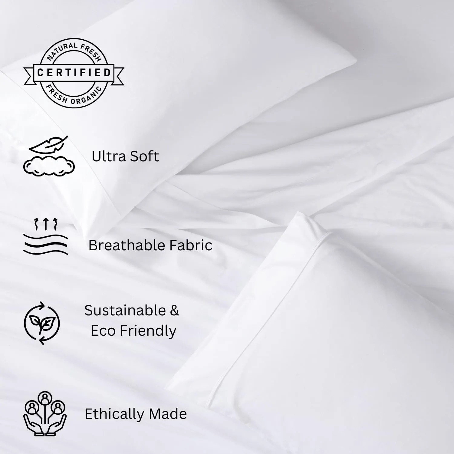 LANE LINEN 100% Organic Cotton Twin Sheets Set, 3Pc Twin Bed Sheets, Soft & Comfy Breathable Cotton Percale Sheets for Twin Size Bed, Dorm Room Essentials Low Pill Fade Resistant White Sheets