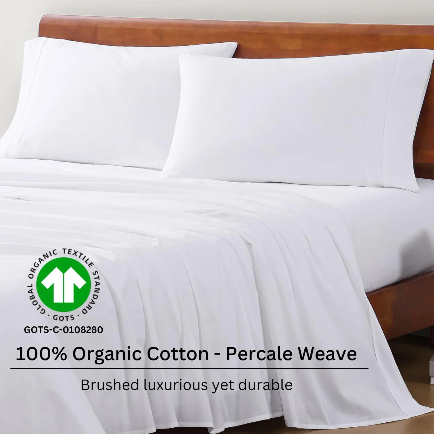 LANE LINEN 100% Organic Cotton Twin Sheets Set, 3Pc Twin Bed Sheets, Soft & Comfy Breathable Cotton Percale Sheets for Twin Size Bed, Dorm Room Essentials Low Pill Fade Resistant White Sheets