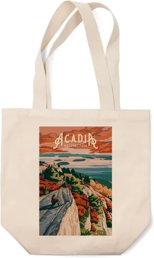Lantern Press Acadia National Park, Maine, Painterly National Park Series (100% Cotton Canvas Reusable Tote Bag)