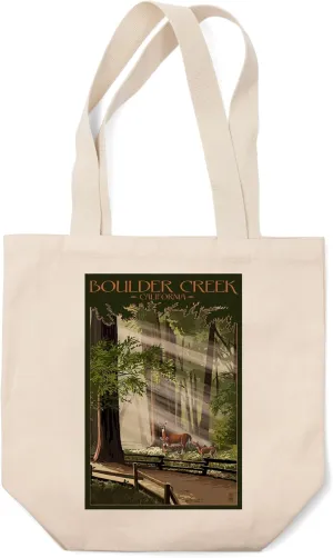 Lantern Press Boulder Creek, California, Deer and Fawns (100% Cotton Canvas Reusable Tote Bag)