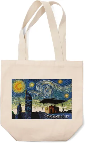 Lantern Press Casa Grande National Monument, Arizona, Starry Night (100% Cotton Canvas Reusable Tote Bag)