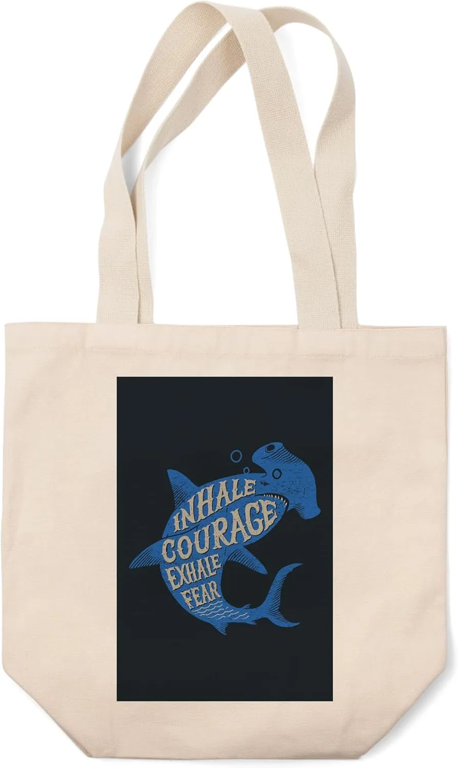 Lantern Press Inhale Courage, Exhale Fear, Coastal Lifestyle Collection (100% Cotton Canvas Reusable Tote Bag)