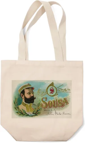 Lantern Press Sousa Brand, John Philip Sousa, American Composer and Conductor, Vintage Cigar Box Label (100% Cotton Canvas Reusable Tote Bag)