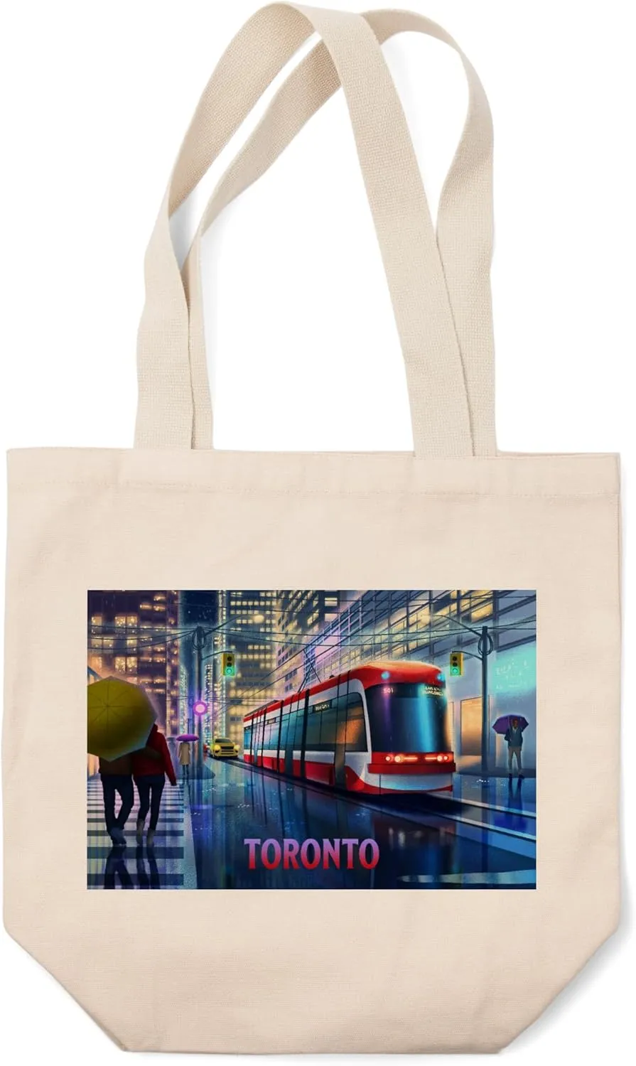 Lantern Press Toronto, Ontario, Lithograph, Toronto Streetcar (100% Cotton Canvas Reusable Tote Bag)