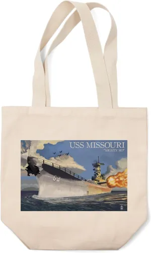 Lantern Press USS Missouri, Side View Guns (100% Cotton Canvas Reusable Tote Bag)