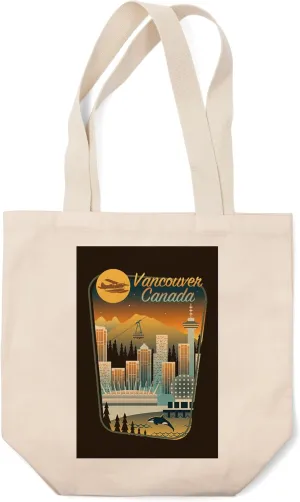 Lantern Press Vancouver, Canada, Retro Skyline Chromatic Series, (100% Cotton Canvas Reusable Tote Bag)