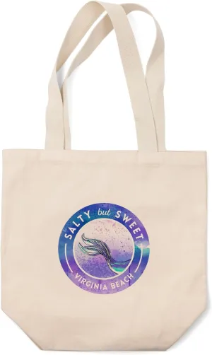 Lantern Press Virginia Beach, Virginia, Salty but Sweet, Mermaid Tale, (100% Cotton Canvas Reusable Tote Bag)