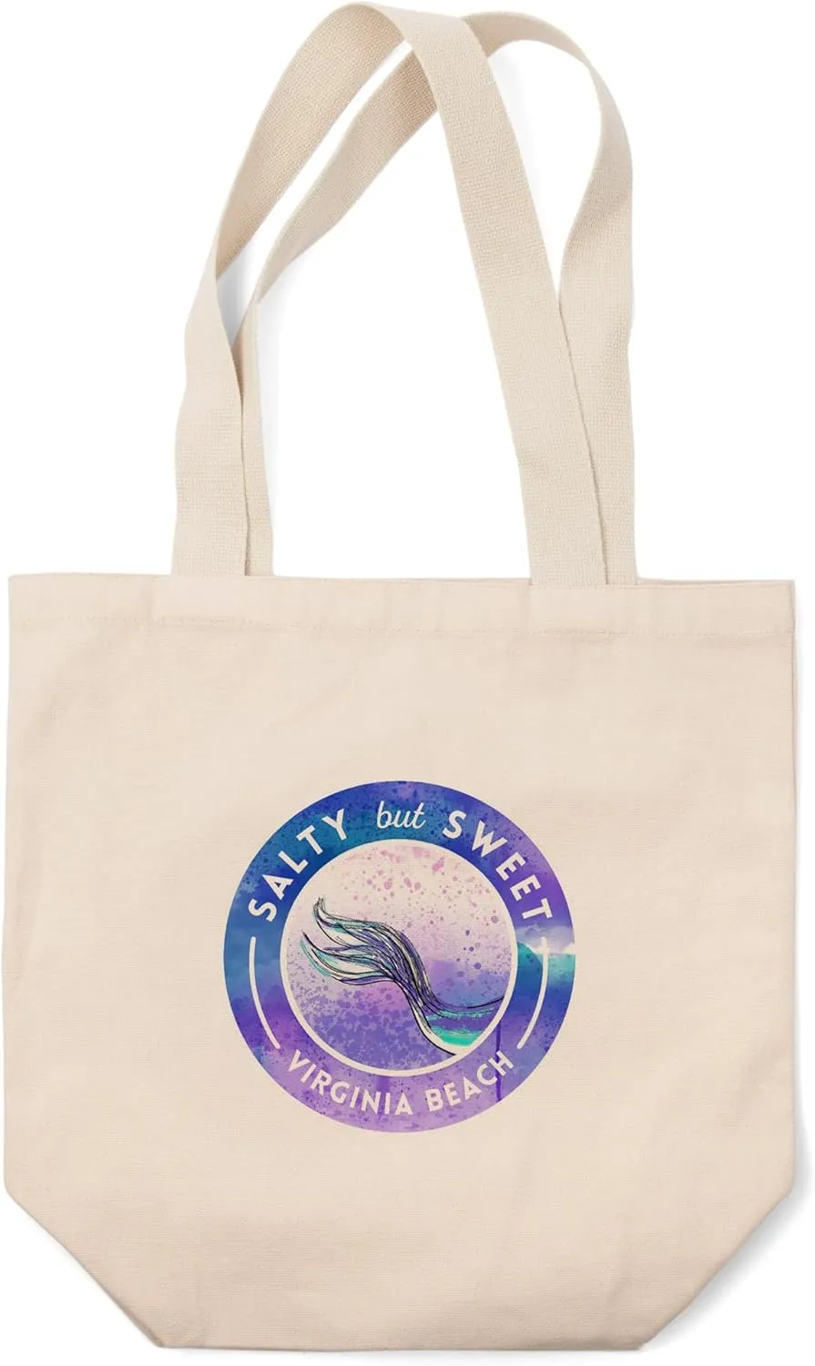 Lantern Press Virginia Beach, Virginia, Salty but Sweet, Mermaid Tale, (100% Cotton Canvas Reusable Tote Bag)