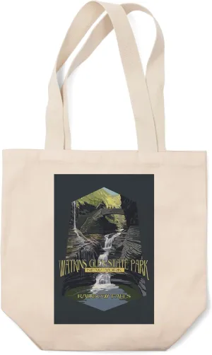 Lantern Press Watkins Glen State Park, New York, Rainbow Falls, (100% Cotton Canvas Reusable Tote Bag)
