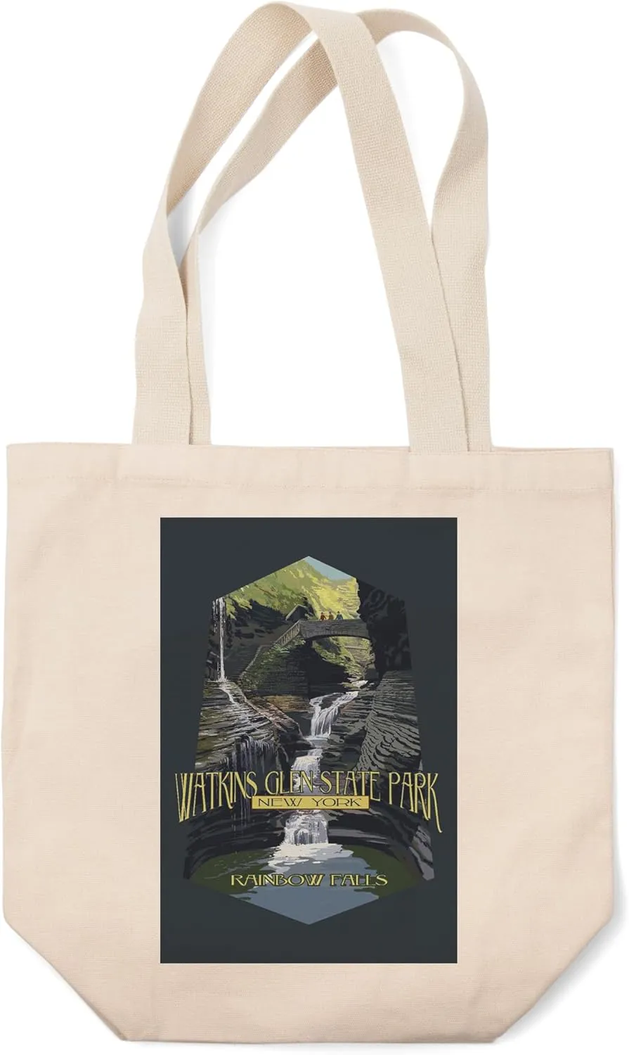 Lantern Press Watkins Glen State Park, New York, Rainbow Falls, (100% Cotton Canvas Reusable Tote Bag)