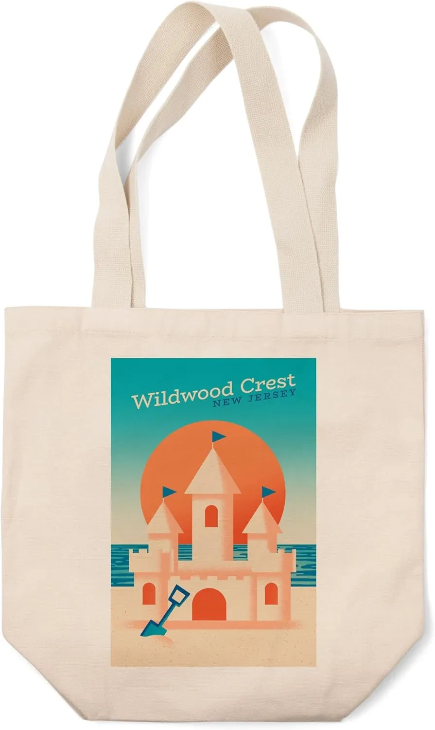 Lantern Press Wildwood Crest, New Jersey, Sun-Faded Shoreline Collection, Sand Castle on Beach (100% Cotton Canvas Reusable Tote Bag)