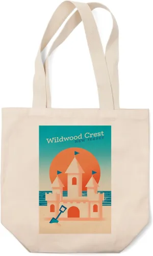 Lantern Press Wildwood Crest, New Jersey, Sun-Faded Shoreline Collection, Sand Castle on Beach (100% Cotton Canvas Reusable Tote Bag)