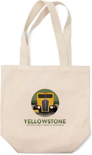 Lantern Press Yellowstone National Park, Yellow Bus Circle (100% Cotton Canvas Reusable Tote Bag)