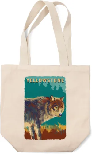 Lantern Press Yellowstone, Wolf, Vivid (100% Cotton Canvas Reusable Tote Bag)