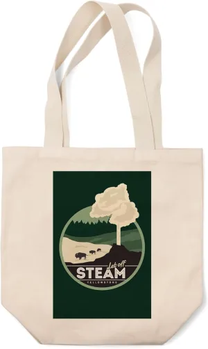 Lantern Press Yellowstone, Wyoming, Let Off Steam, Geyser, Vector Style, (100% Cotton Canvas Reusable Tote Bag)