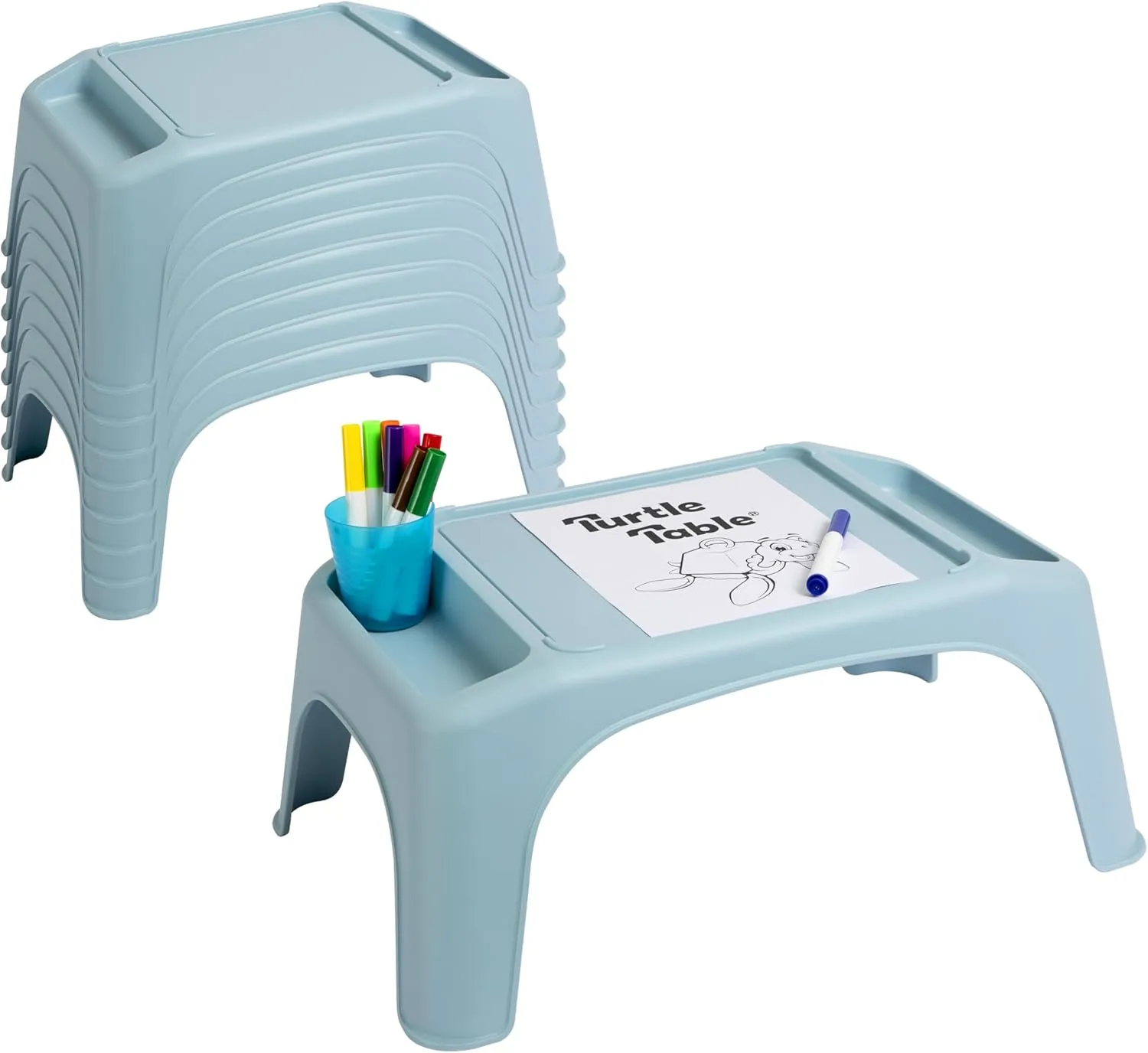 LAPGEAR Turtle Table Kids Flexible Seating Lap Desk Tray with Storage for Snacks, Play, Classroom, and Sensory Activities - Sky Blue - Pack of 8 - Style No. 20013