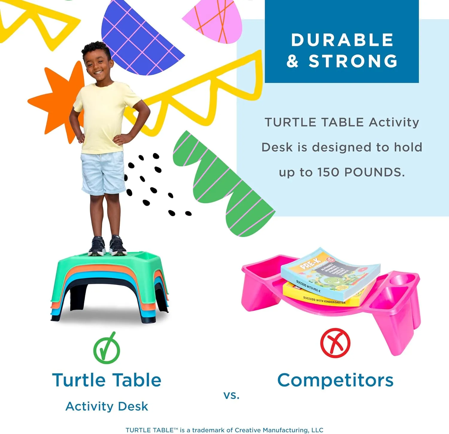 LAPGEAR Turtle Table Kids Flexible Seating Lap Desk Tray with Storage for Snacks, Play, Classroom, and Sensory Activities - Sky Blue - Pack of 8 - Style No. 20013