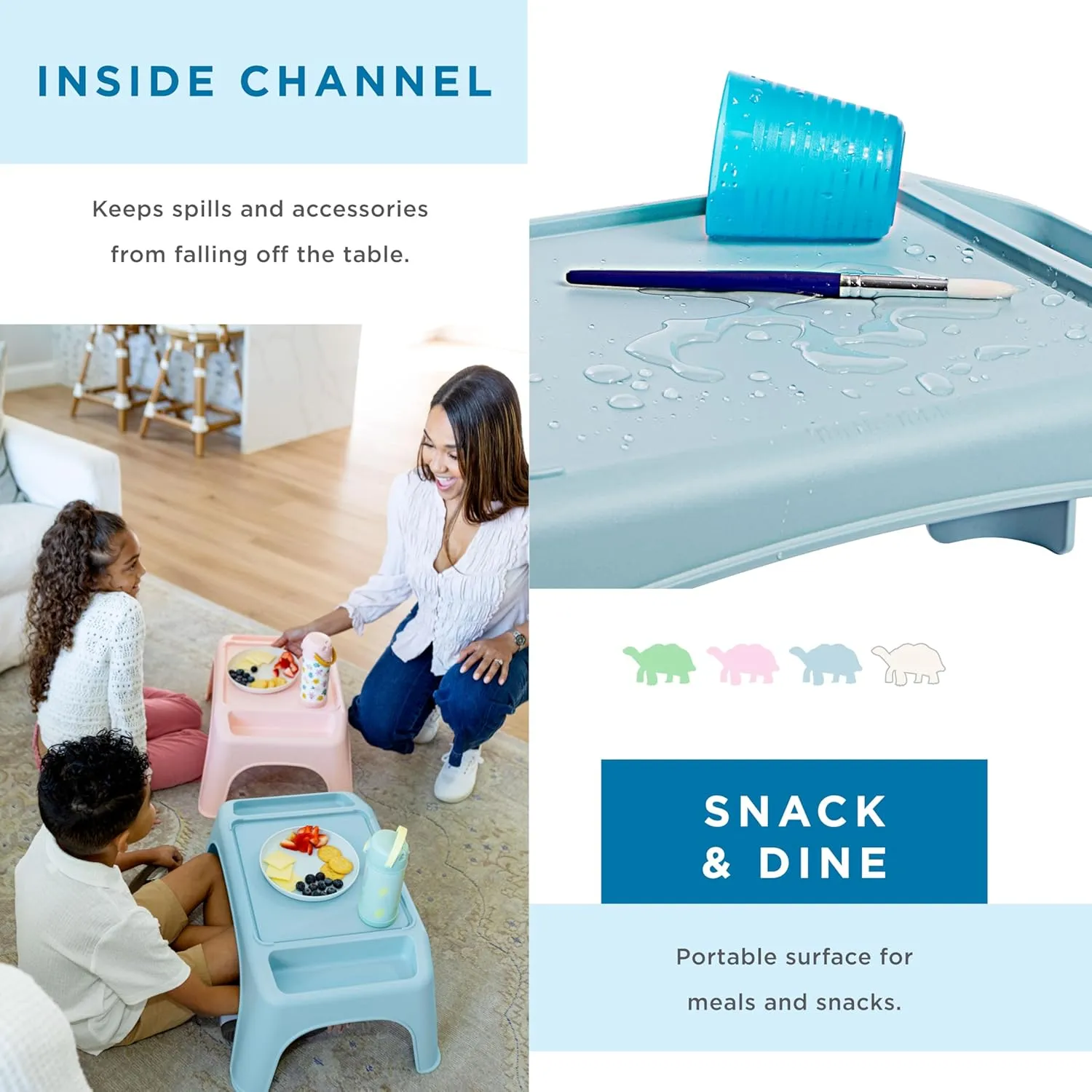 LAPGEAR Turtle Table Kids Flexible Seating Lap Desk Tray with Storage for Snacks, Play, Classroom, and Sensory Activities - Sky Blue - Pack of 8 - Style No. 20013
