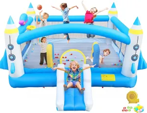 Large Bounce House for Big Kids, 16.5ft x 15ft Inflatable Bouncy Houses with Slide, Bouncy Area, Obstacle Arch, Basketball Hoop & Dart Game, Blue Bouncer Jump House Holds 6 Kids Aged 3-10, 650W Blower