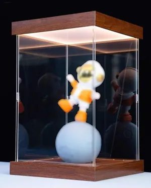 Large Clear Acrylic Display Case with Warm LED Light, Acrylic Display Box with Base and Lid, Stackable Toys Figurines Protection Storage Box(35x35x55cm/14x14x22in)