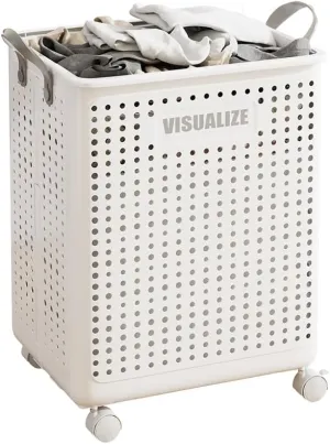 Large Foldable Laundry Hamper with Wheels and Handle, Collapsible Rolling Laundry Basket, Versatile Portable Storage Basket for Laundry/Bathroom