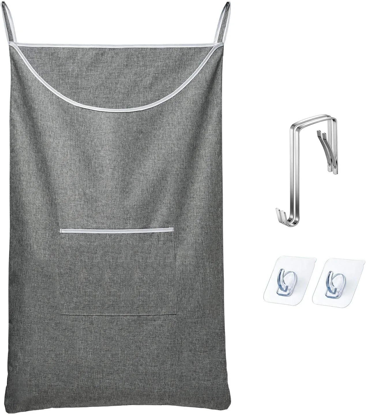 Large Hanging Laundry Hamper Bag, Door Hanging Hamper with Front Pocket Dirty Clothes Hanging Laundry Bag Large Size 35X22inch Door Laundry Basket (Grey)