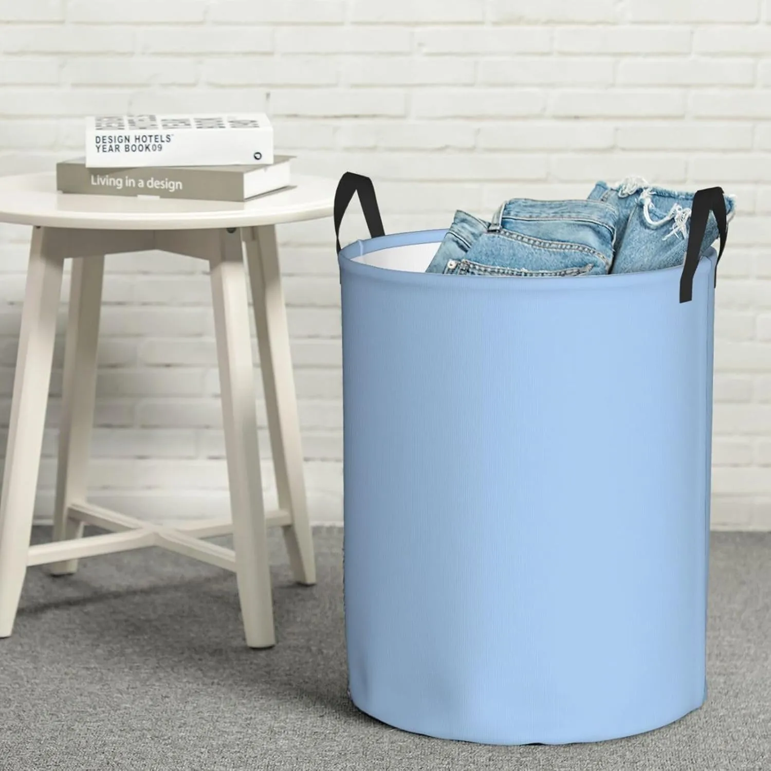 Large Laundry Basket, Dirty Clothes Hamper Toys Storage Bag Pale Blue Solid Color Waterproof Foldable Washing Bin for College Dorms 15.7" x 19.6"