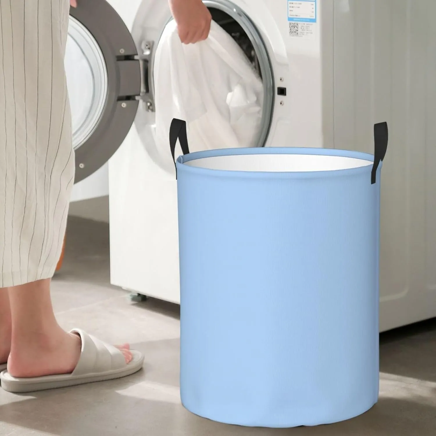 Large Laundry Basket, Dirty Clothes Hamper Toys Storage Bag Pale Blue Solid Color Waterproof Foldable Washing Bin for College Dorms 15.7" x 19.6"