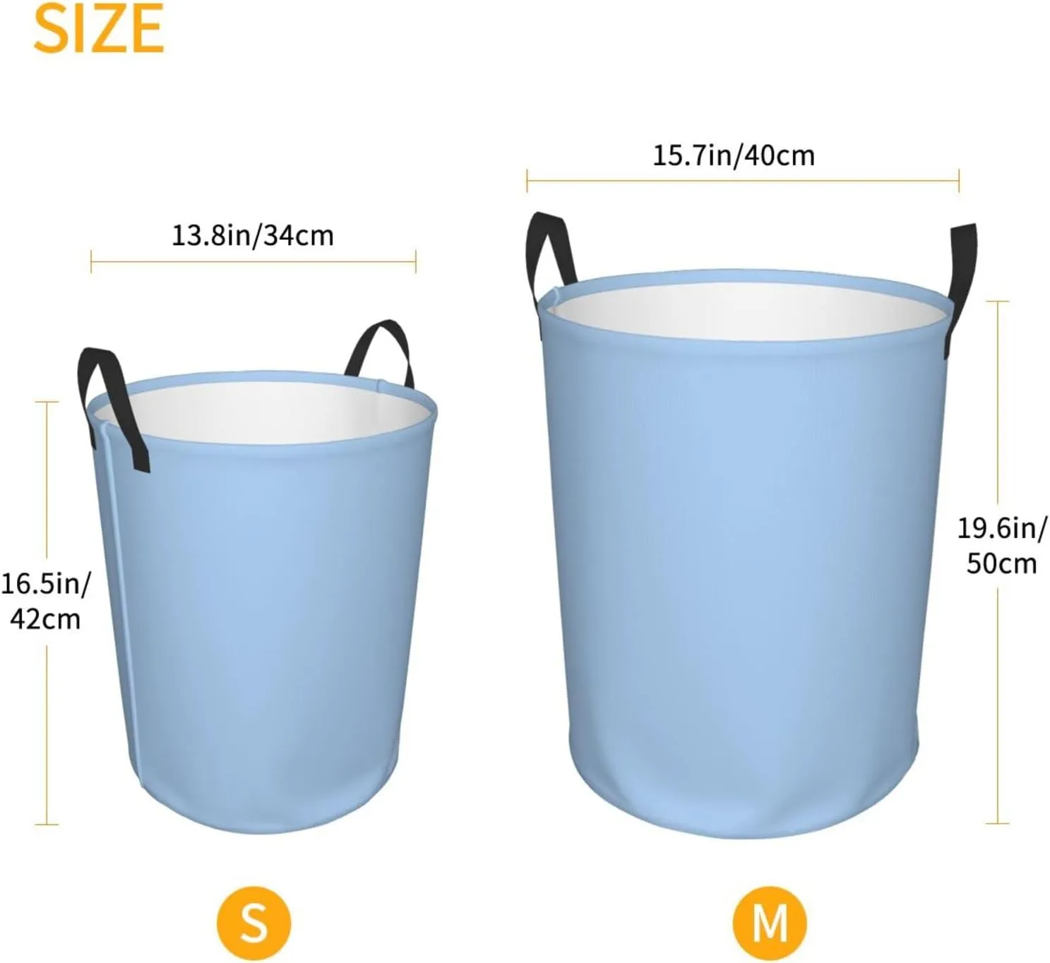 Large Laundry Basket, Dirty Clothes Hamper Toys Storage Bag Pale Blue Solid Color Waterproof Foldable Washing Bin for College Dorms 15.7" x 19.6"