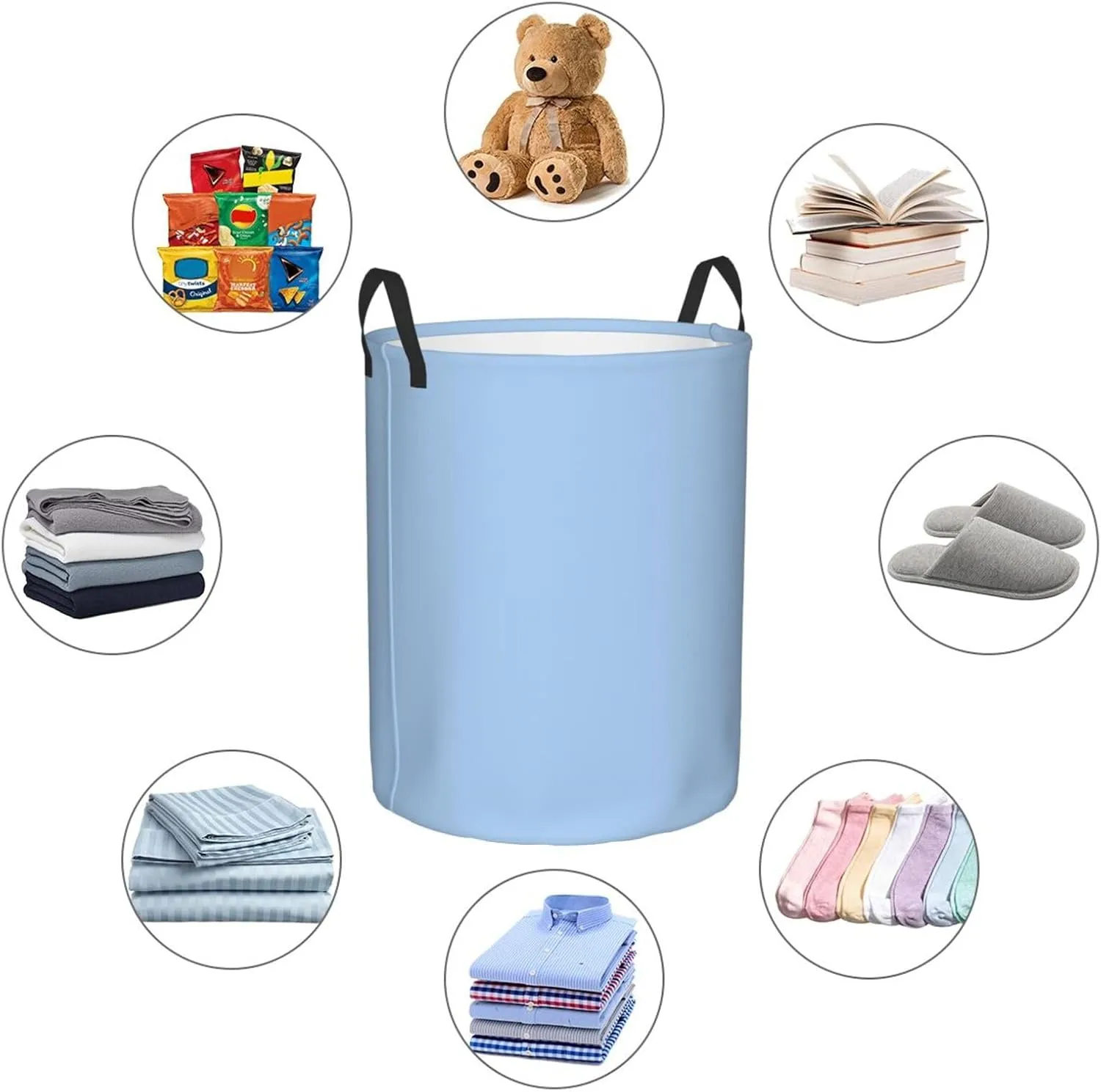 Large Laundry Basket, Dirty Clothes Hamper Toys Storage Bag Pale Blue Solid Color Waterproof Foldable Washing Bin for College Dorms 15.7" x 19.6"