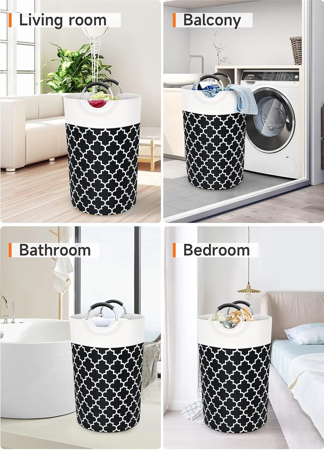 Large Laundry Basket Laundry Hamper Bag Washing Bin Clothes Bag Collapsible Tall with Handles Waterproof Travel Bathroom College Essentials Storage for College Dorm, Family (Black) 115L
