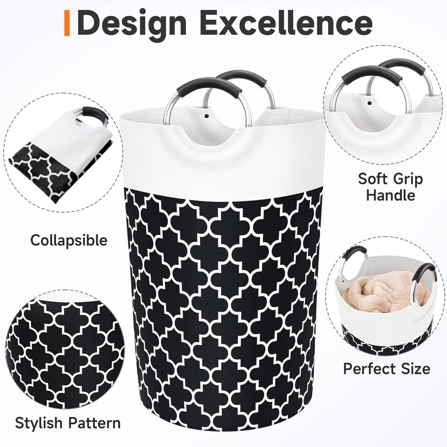Large Laundry Basket Laundry Hamper Bag Washing Bin Clothes Bag Collapsible Tall with Handles Waterproof Travel Bathroom College Essentials Storage for College Dorm, Family (Black) 115L