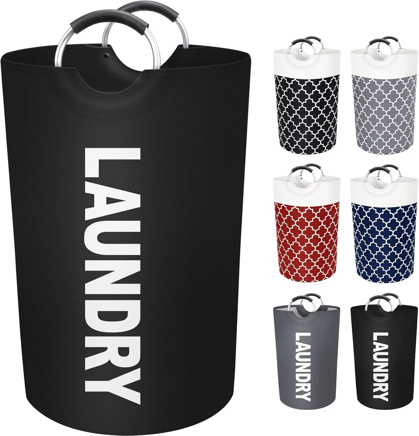 Large Laundry Basket Laundry Hamper Bag Washing Bin Clothes Bag Collapsible Tall with Handles Waterproof Travel Bathroom College Essentials Storage for College Dorm, Family (Black) 115L