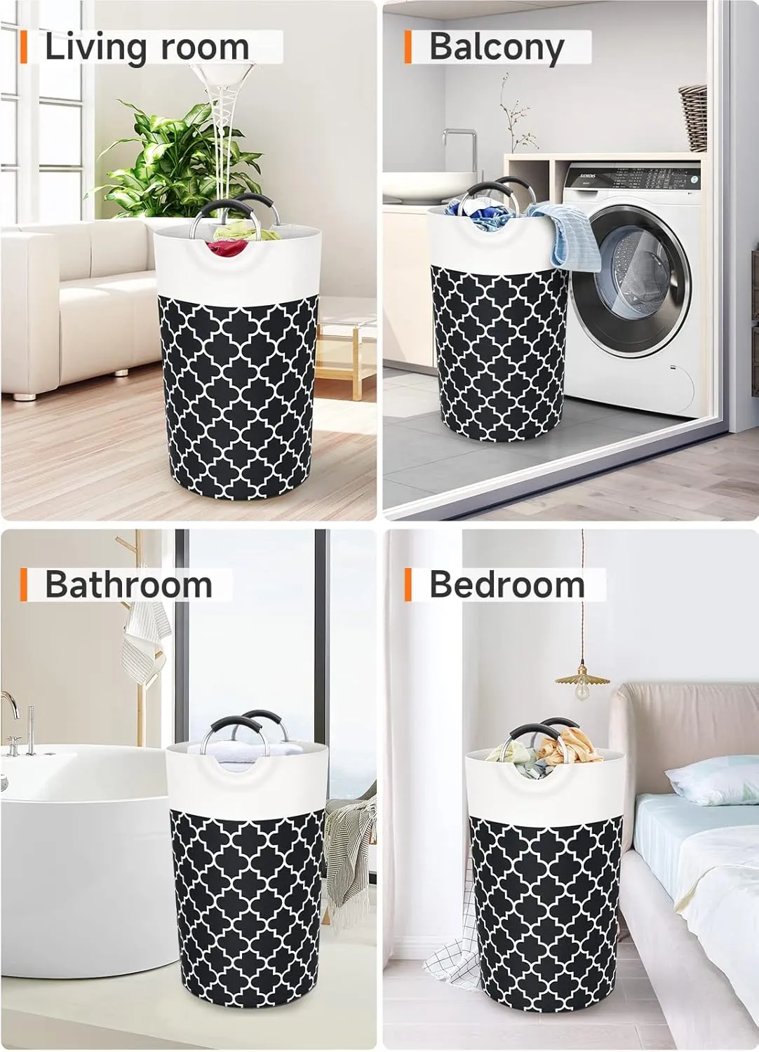 Large Laundry Basket Laundry Hamper Bag Washing Bin Clothes Bag Collapsible Tall With Handles Waterproof Travel Bathroom College Essentials Storage For College Dorm, Family (Black)82L