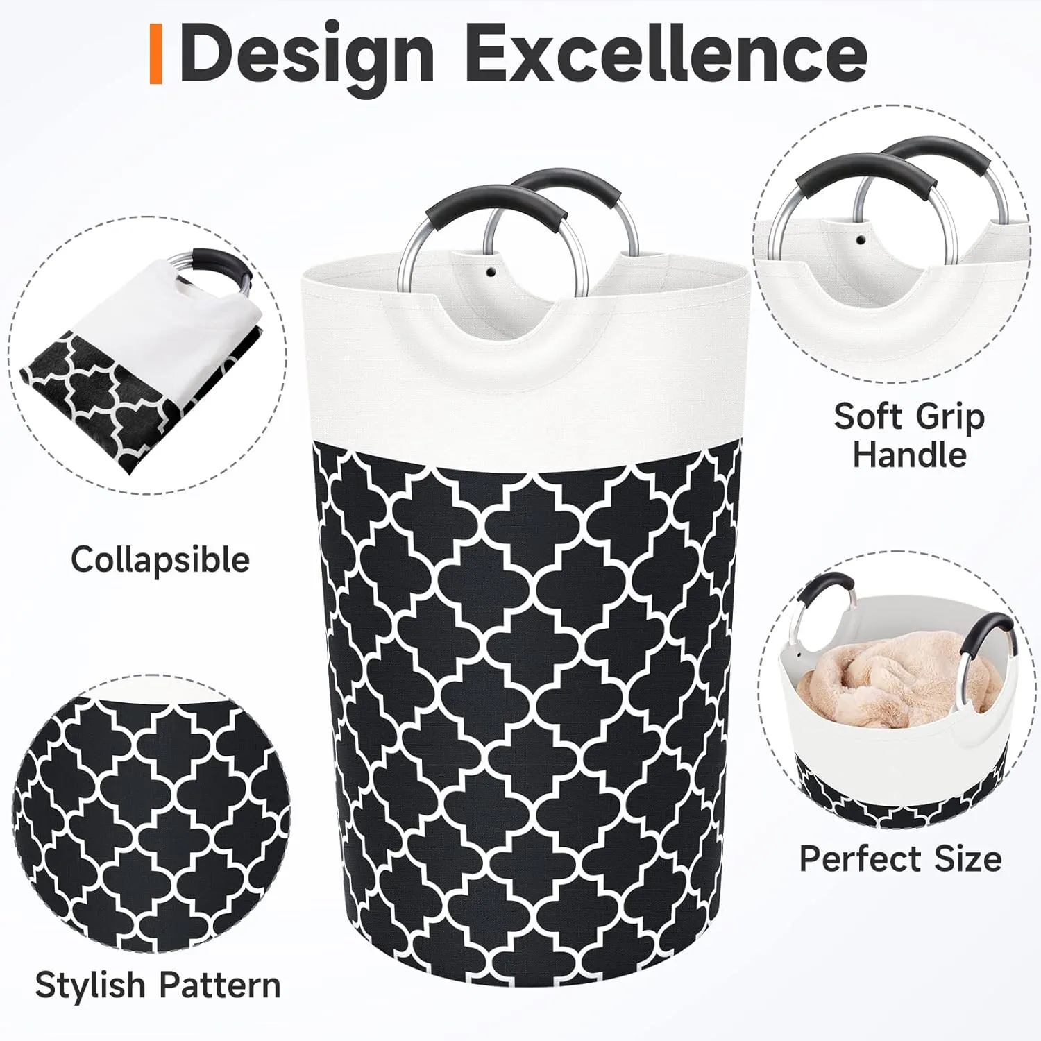 Large Laundry Basket Laundry Hamper Bag Washing Bin Clothes Bag Collapsible Tall With Handles Waterproof Travel Bathroom College Essentials Storage For College Dorm, Family (Black)82L