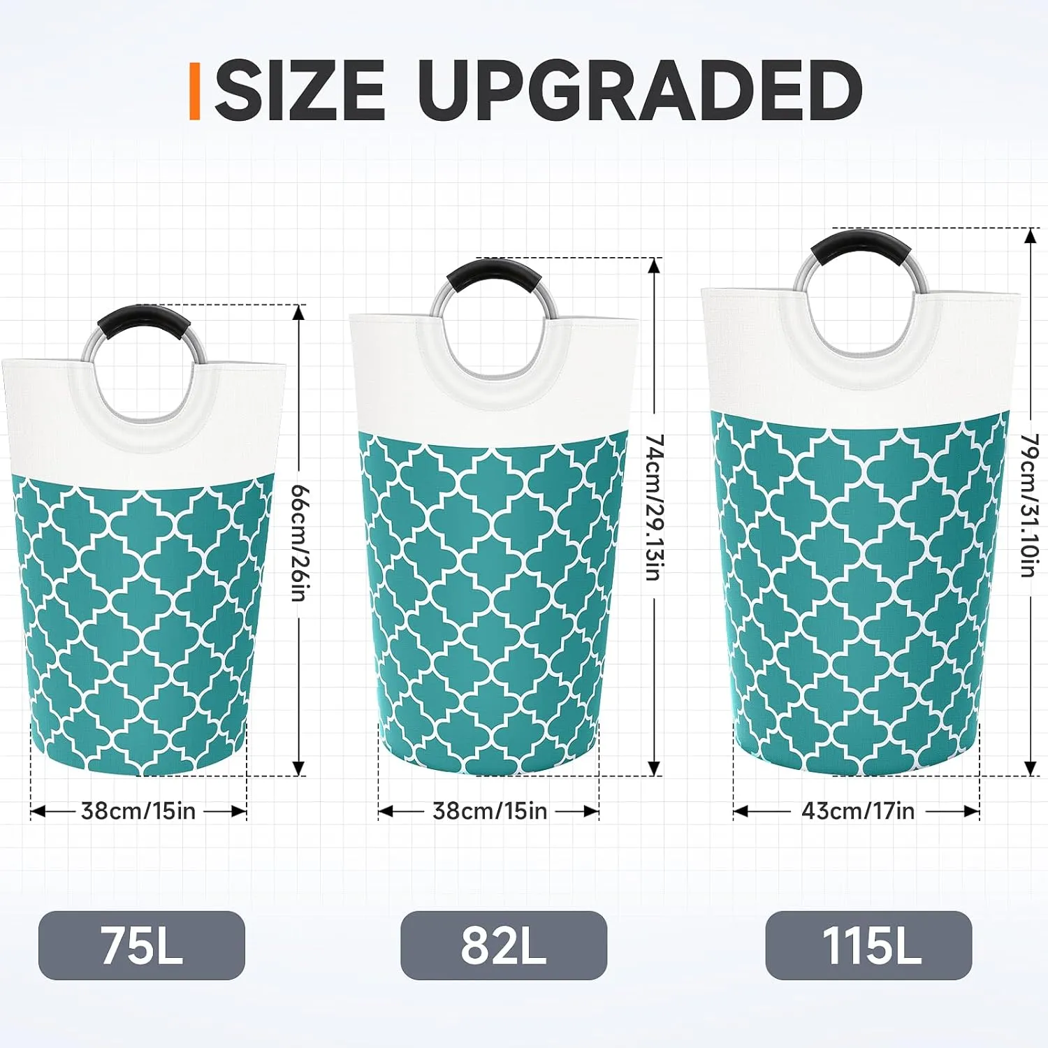 Large Laundry Basket Laundry Hamper Bag Washing Bin Clothes Bag Collapsible Tall with Handles Waterproof Travel Bathroom College Essentials Storage for College Dorm, Family (Green) 115L