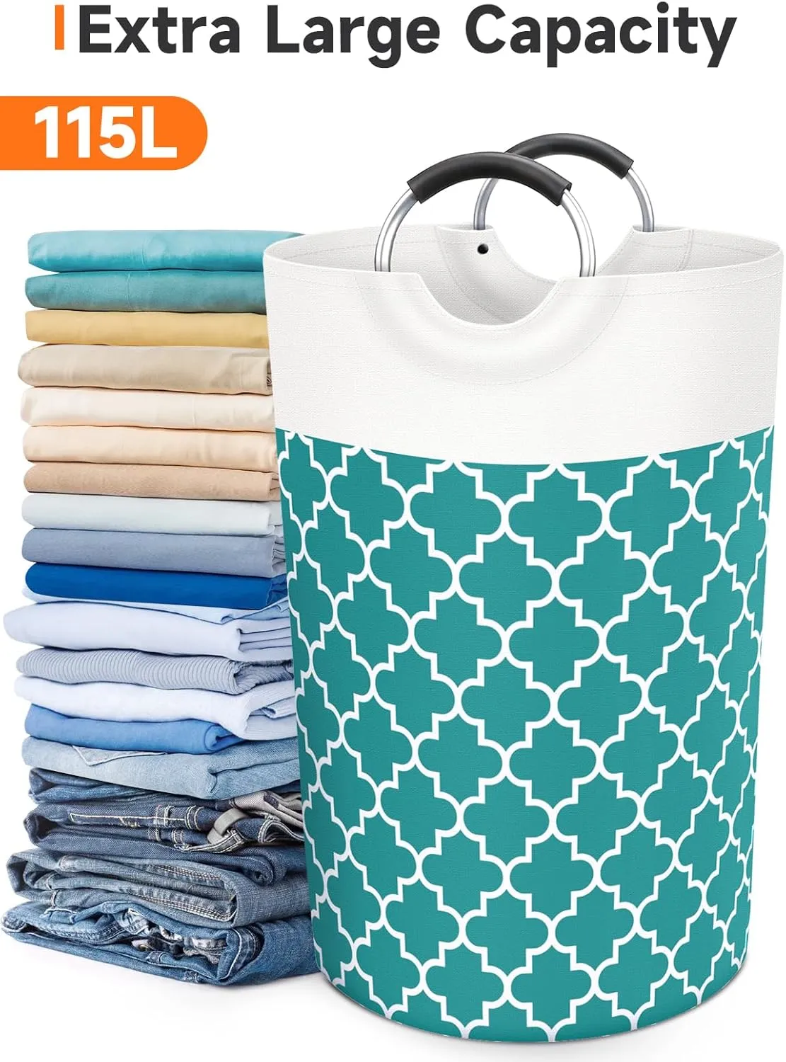 Large Laundry Basket Laundry Hamper Bag Washing Bin Clothes Bag Collapsible Tall with Handles Waterproof Travel Bathroom College Essentials Storage for College Dorm, Family (Green) 115L