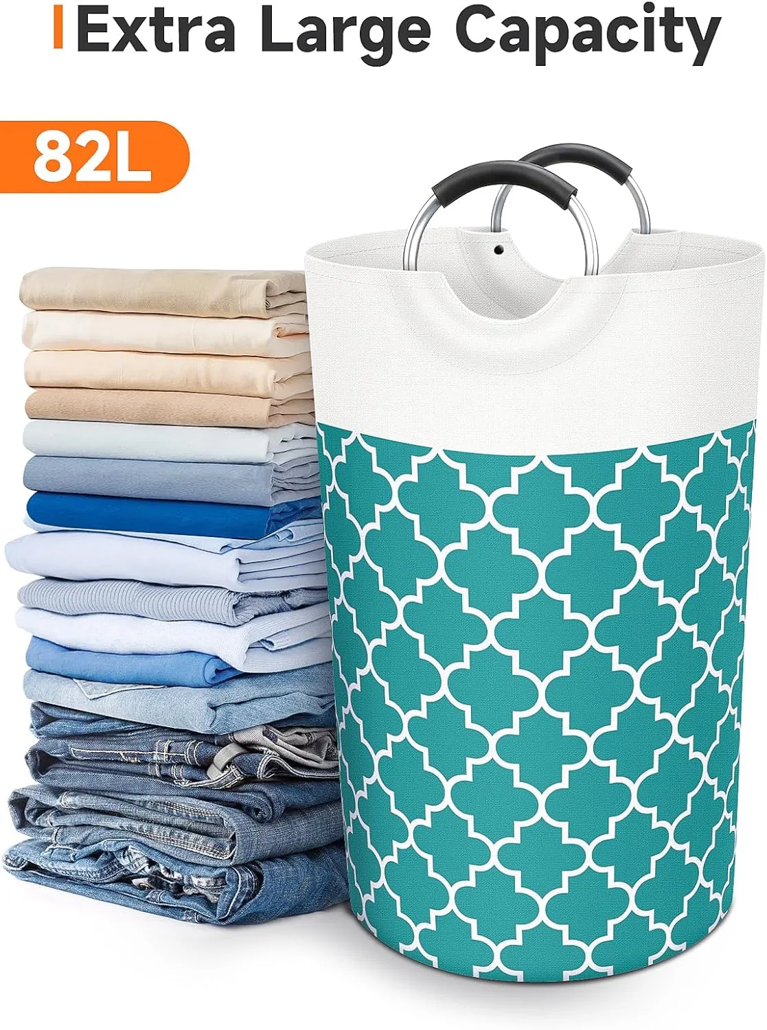 Large Laundry Basket Laundry Hamper Bag Washing Bin Clothes Bag Collapsible Tall with Handles Waterproof Travel Bathroom College Essentials Storage for College Dorm, Family (Green) 82L