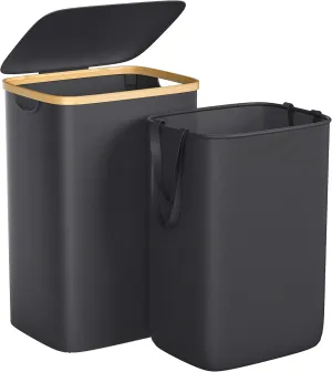 Large Laundry Hamper, 75L Waterproof Laundry Basket with Lid and Removable Bag, Collapsible Tall Clothes Hamper with Bamboo Handles for Clothes Toys in Dorm Bedroom Bathroom, Black