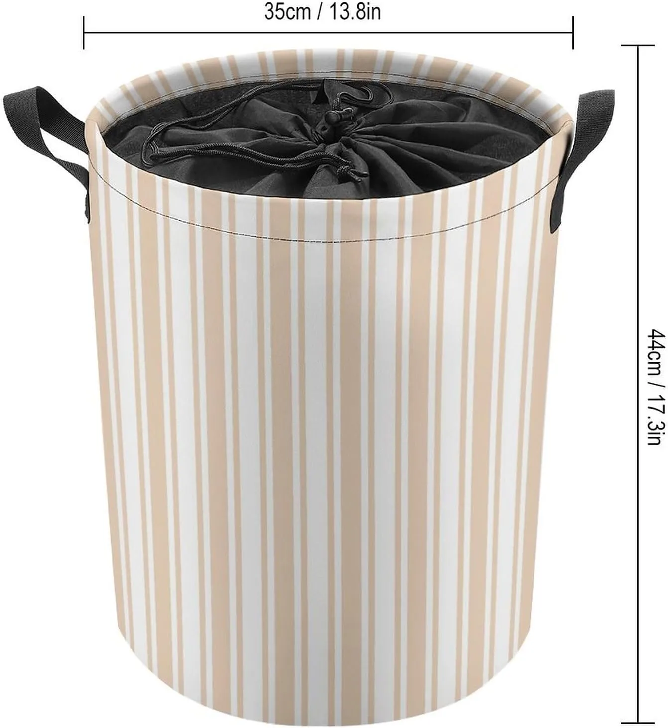 Large Laundry Hamper Bag, Beige and White Candy Stripes Collapsible Laundry Basket with Drawstring Dirty Clothes Organizer Washing Bin for Family Essentials Storage