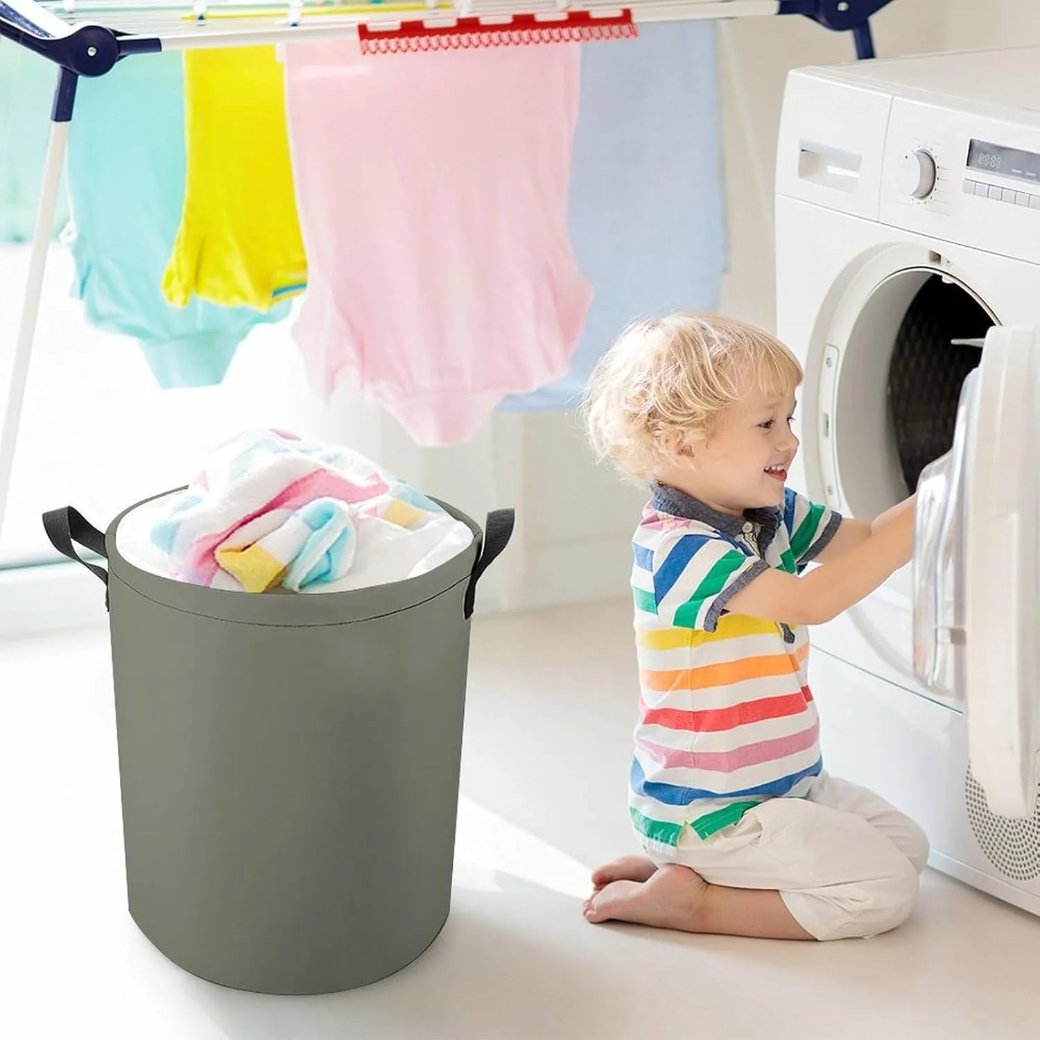 Large Laundry Hamper Bag, Dark Forest Green Solid Color Elegant Modern Collapsible Laundry Basket Dirty Clothes Washing Bin for College Dorm, Family Essentials