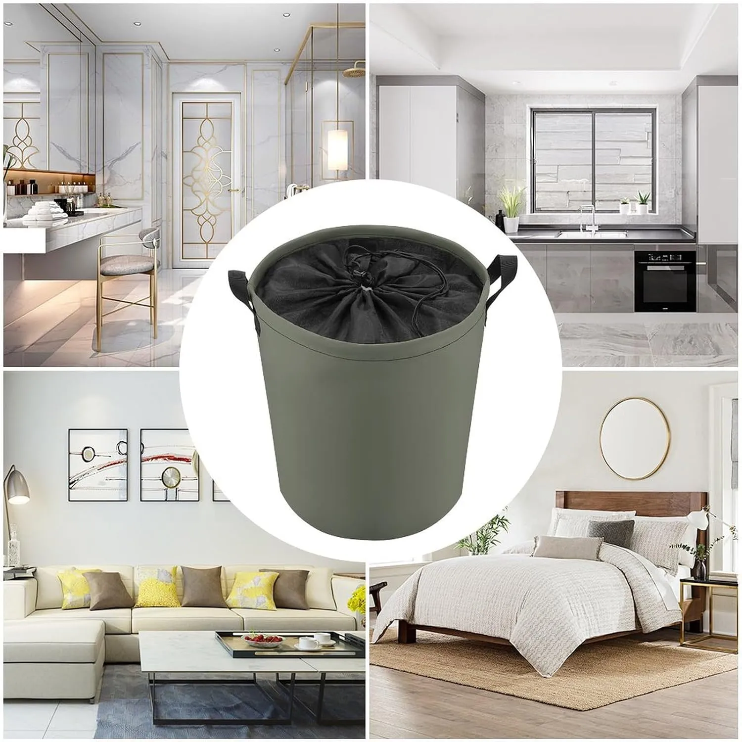 Large Laundry Hamper Bag, Dark Forest Green Solid Color Elegant Modern Collapsible Laundry Basket Dirty Clothes Washing Bin for College Dorm, Family Essentials