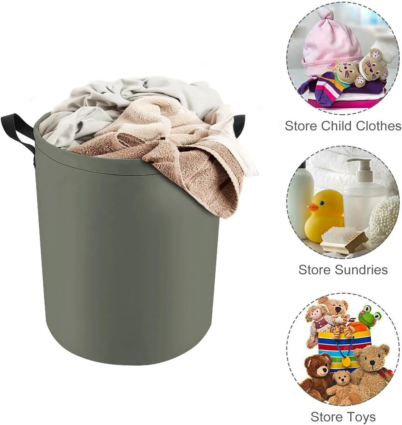 Large Laundry Hamper Bag, Dark Forest Green Solid Color Elegant Modern Collapsible Laundry Basket Dirty Clothes Washing Bin for College Dorm, Family Essentials