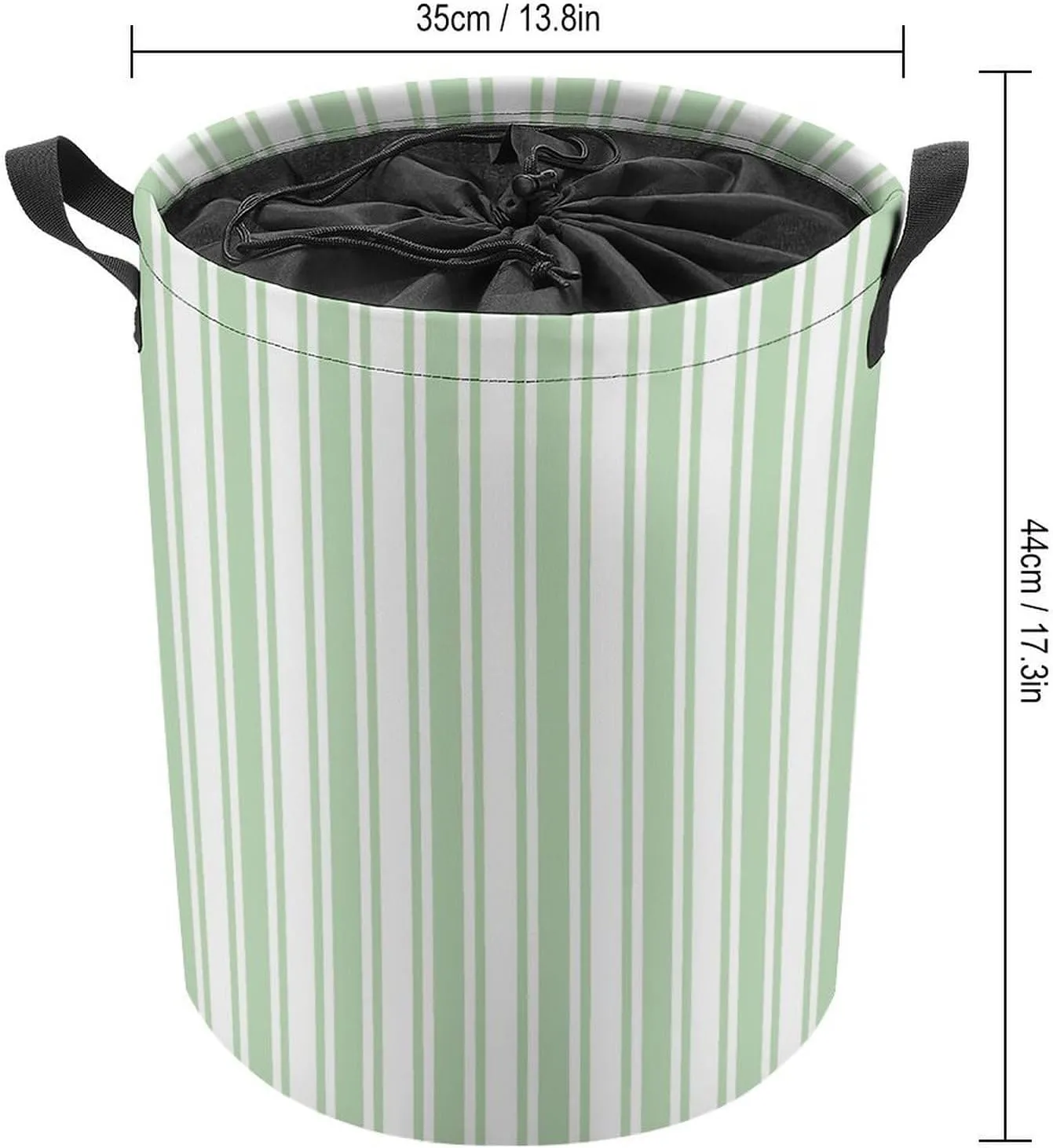 Large Laundry Hamper Bag, Pale Green and White Candy Stripes Collapsible Laundry Basket with Drawstring Dirty Clothes Organizer Washing Bin for Family Essentials Storage