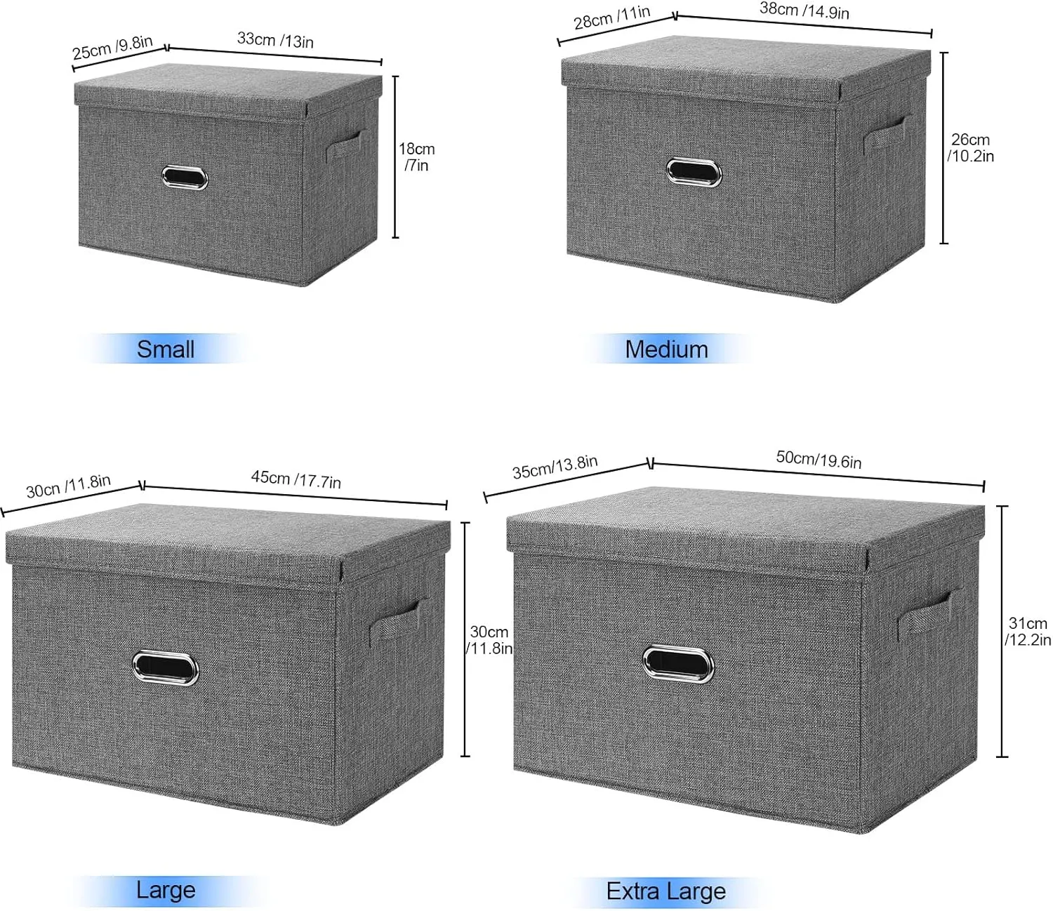 Large Linen Fabric Foldable Storage Bins with Removable Lid and Handles, Washable Storage Box Organizer Containers Baskets Cube with Cover for Bedroom,Office(Black, Medium)