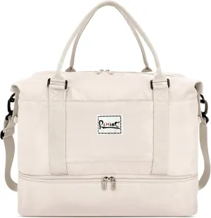 Large Travel Duffle Bag Weekender Bags for Women with Shoes Compartment, Travel Duffel Tote Carry on Overnight Bag for Travel Business Trips, Sport Yoga Gym Bag with Wet Pocket (Beige)